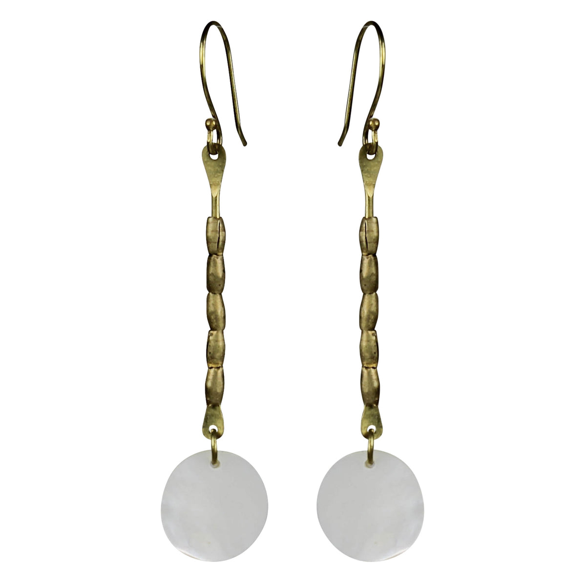 Earring, Stacked Brass & MOP - Circle