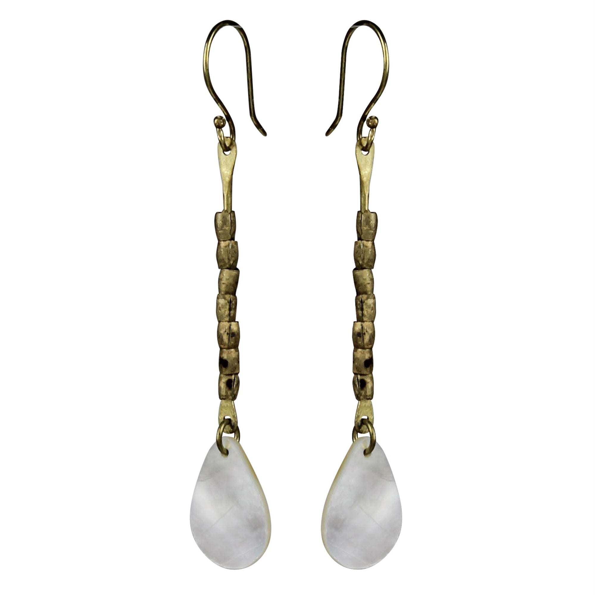 Earring, Stacked Brass & MOP - Teardrop