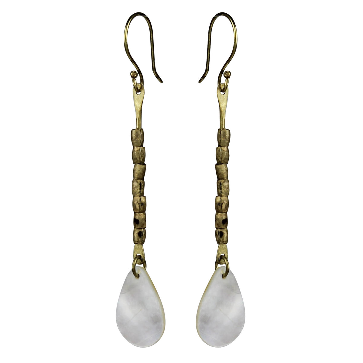 Earring, Stacked Brass & MOP - Teardrop