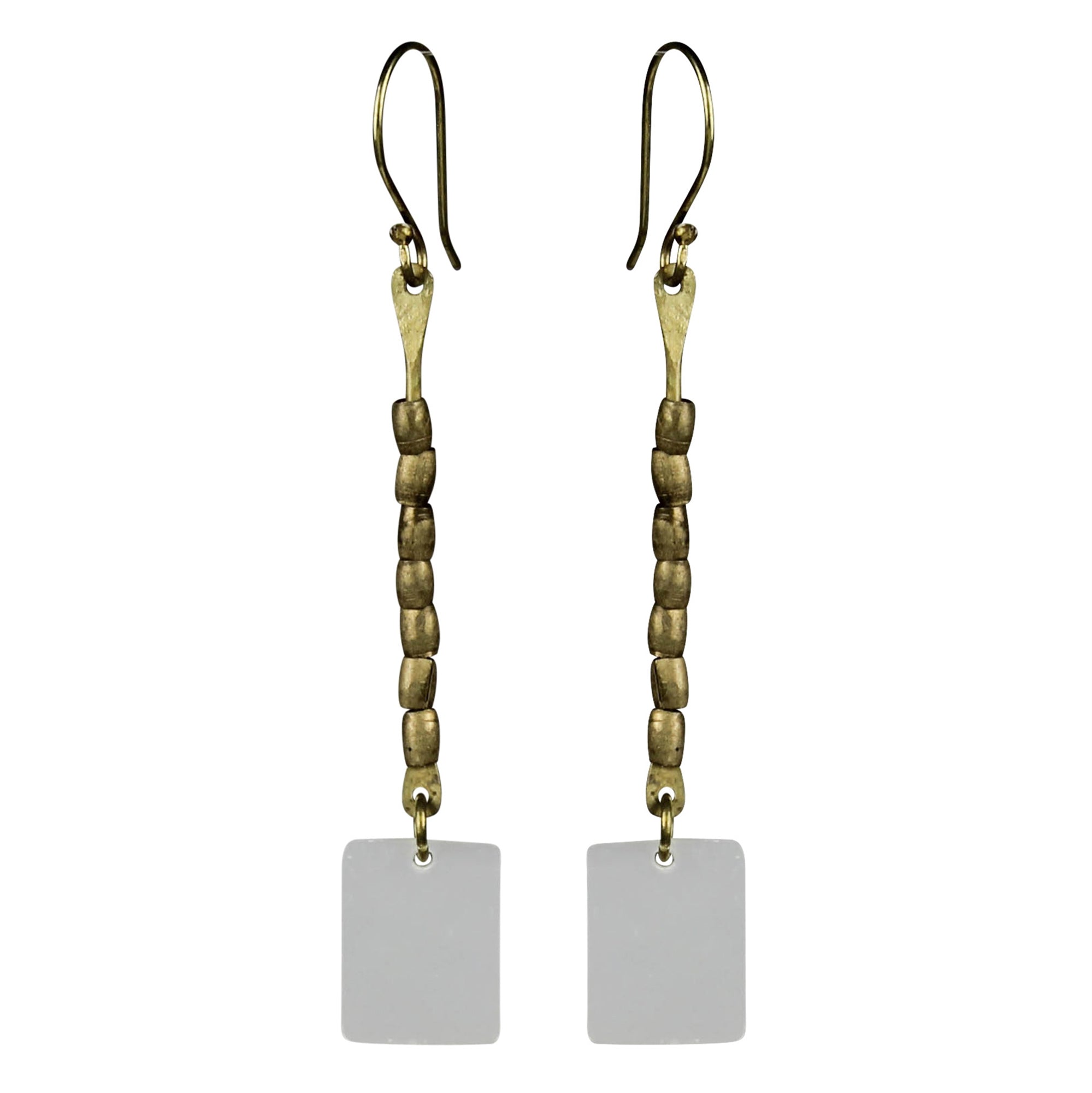Earring, Stacked Brass & MOP - Rectangle