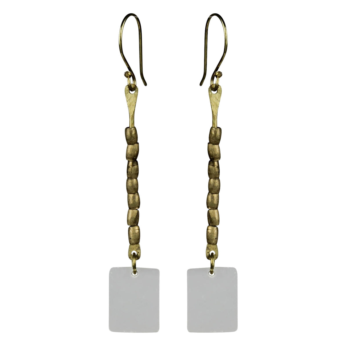 Earring, Stacked Brass & MOP - Rectangle