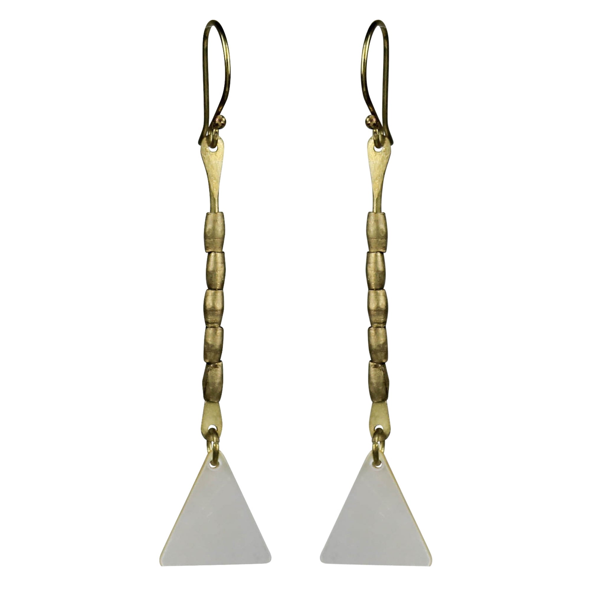 Earring, Stacked Brass & MOP - Triangle