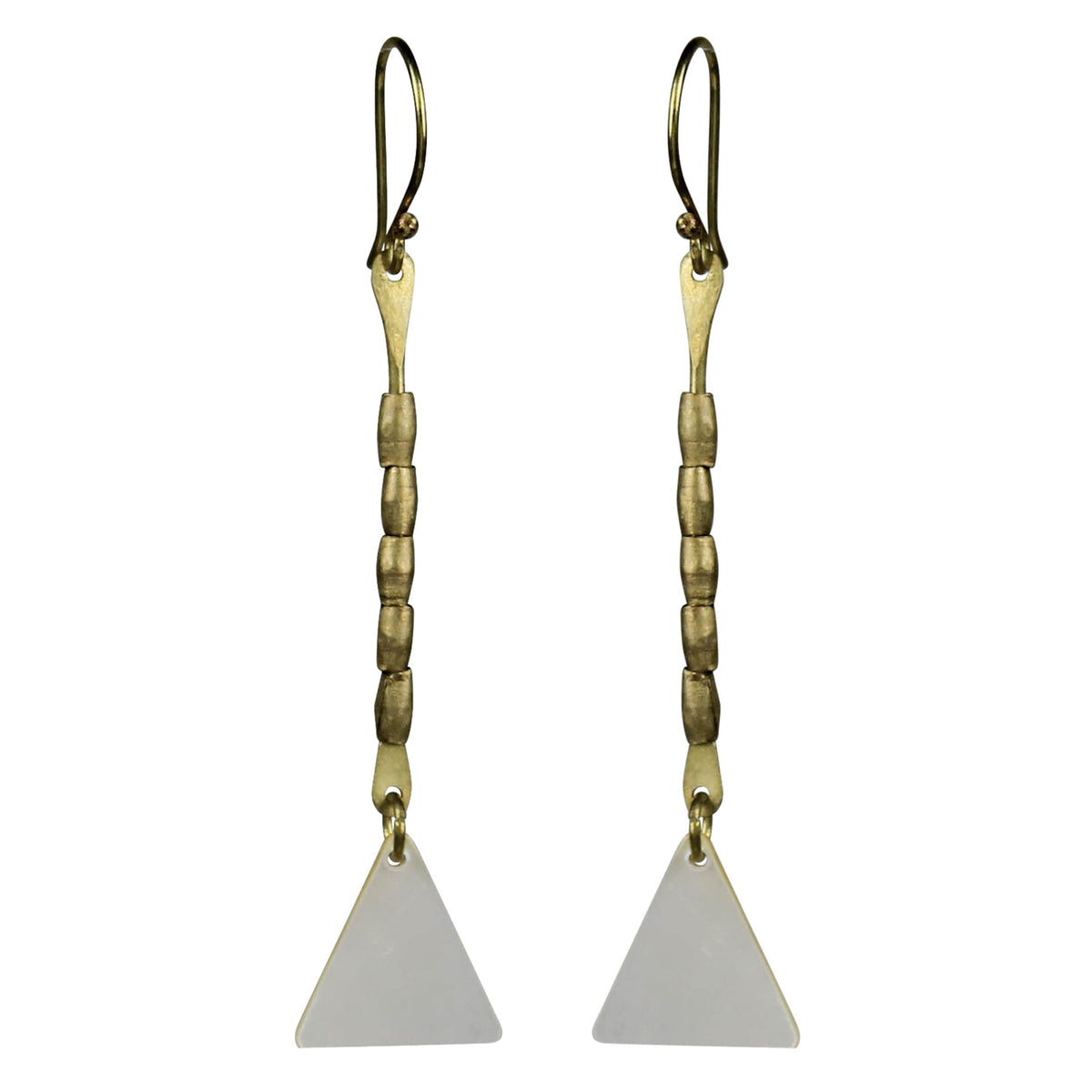 Earring, Stacked Brass & MOP - Triangle
