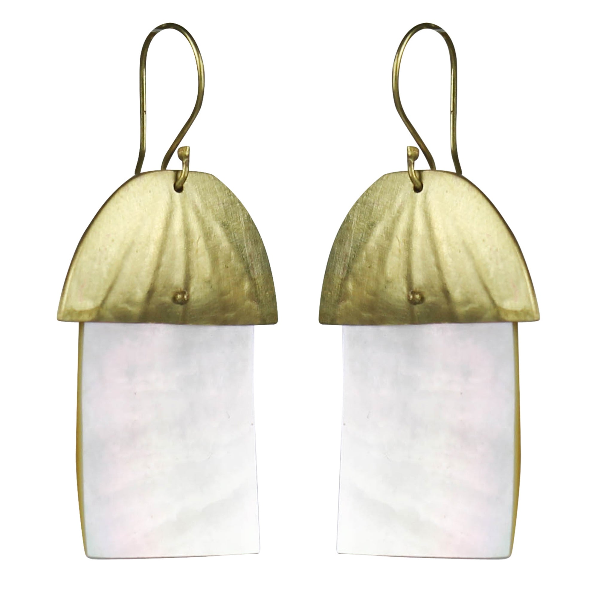 Earring, Brass Cap & MOP - Rectangle