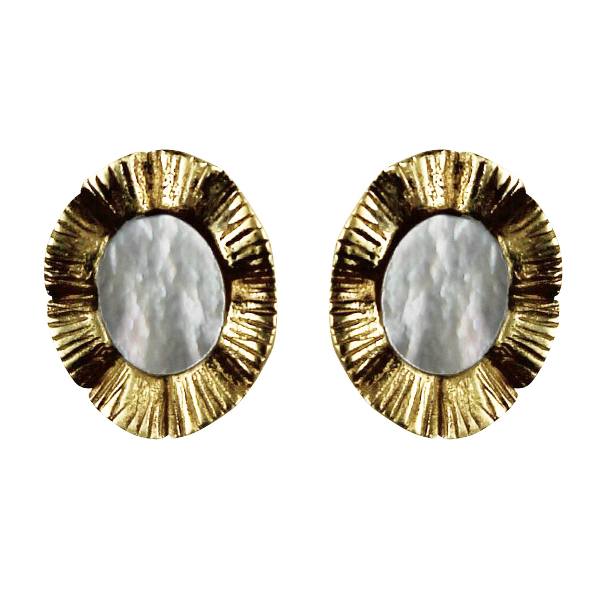 Earring, Brass & MOP Medallion - Rays
