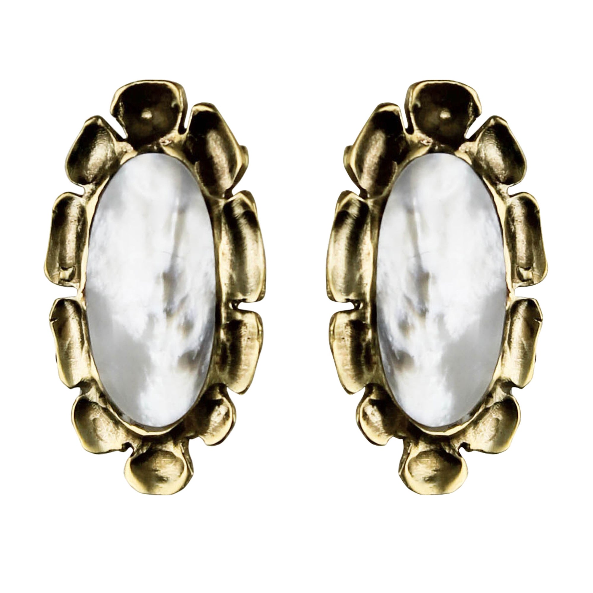 Earring, Brass & MOP Medallion - Aster
