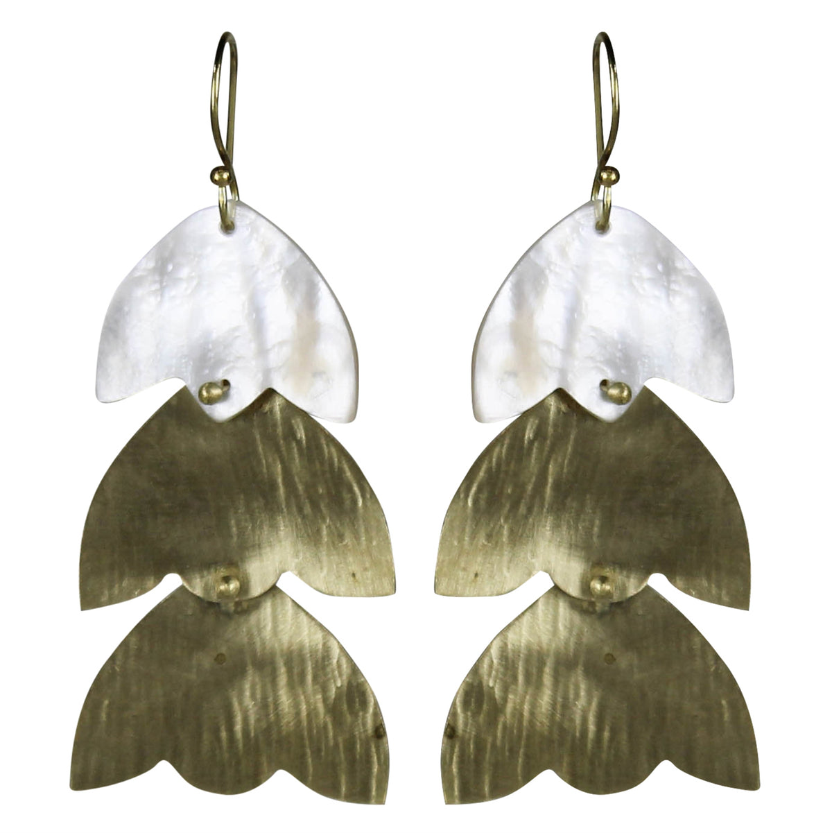 Earring, Floral Brass and MOP
