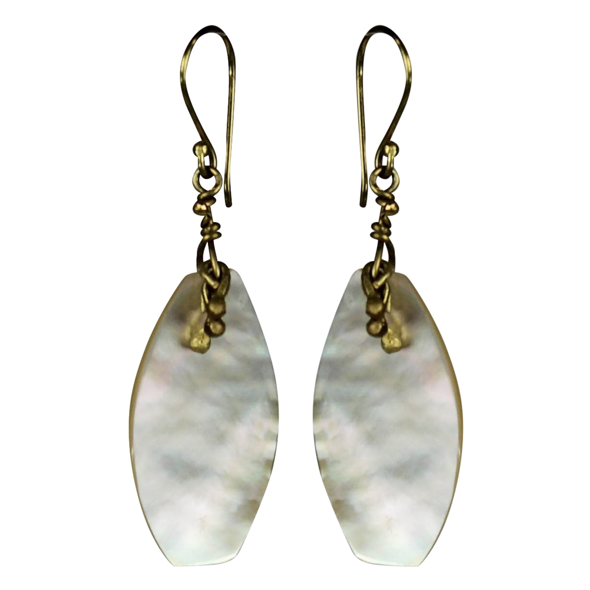 Earring, MOP with Brass Tassels