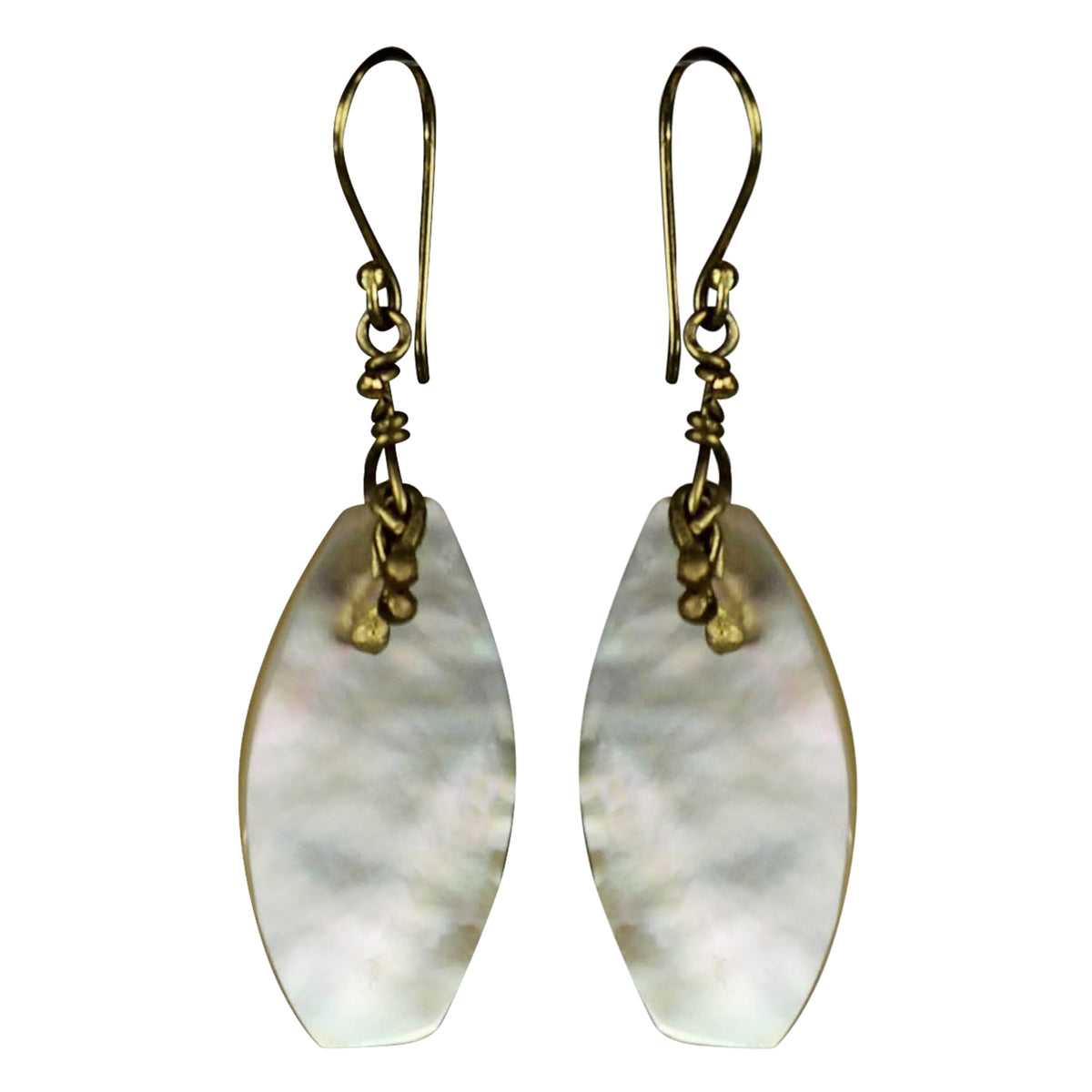 Earring, MOP with Brass Tassels