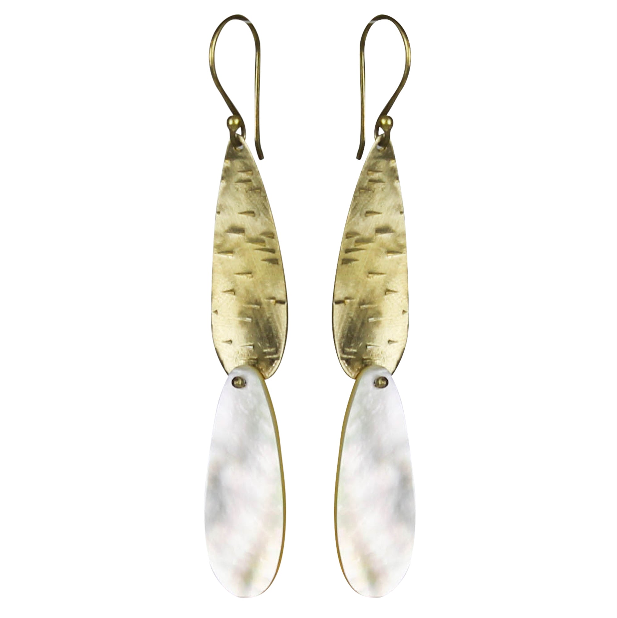 Earring, Brass and MOP Drop