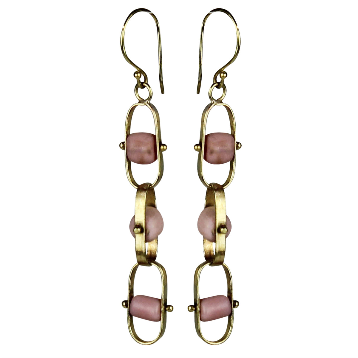 Earring, Linked Beads - Pink