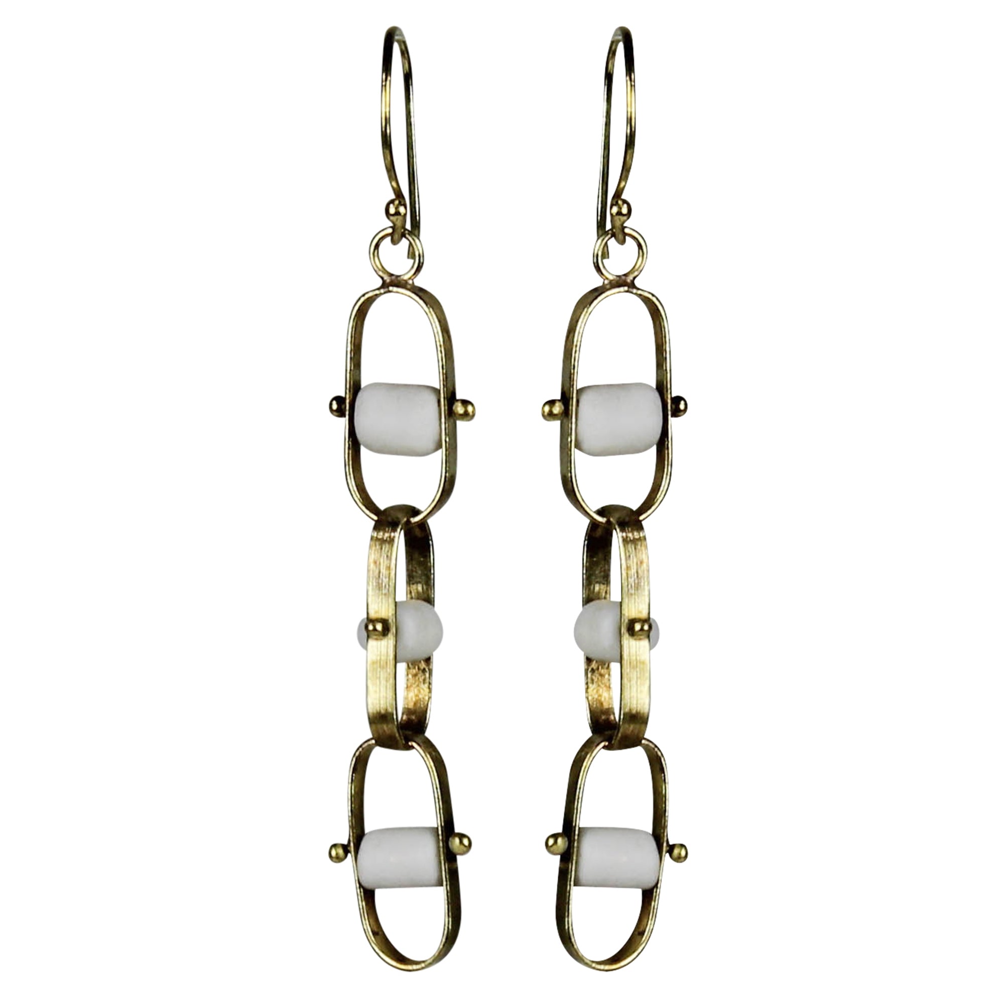 Earring, Linked Beads - White