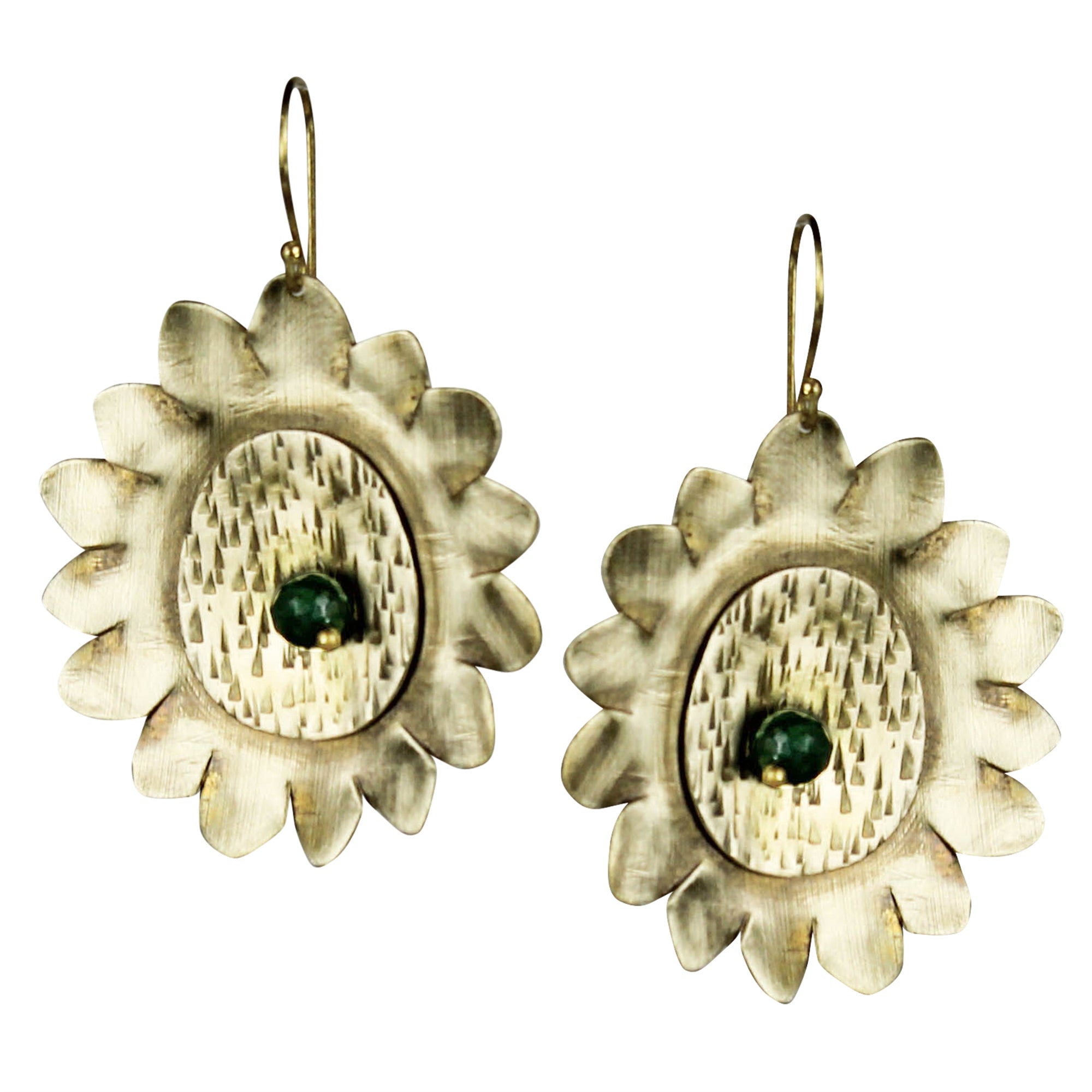 Earring, Flower with African Jade