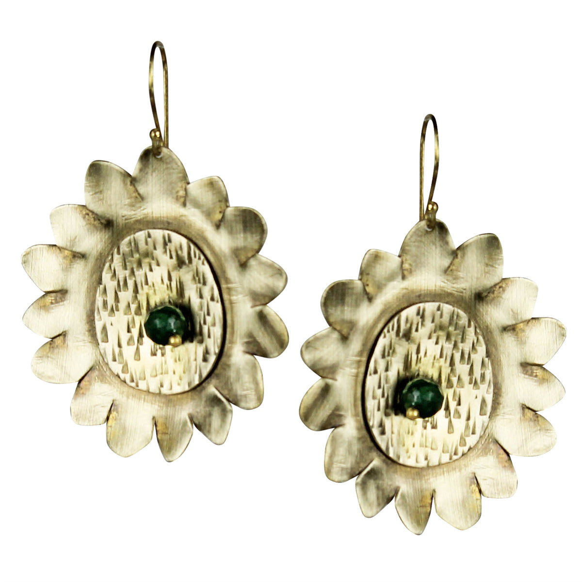 Earring, Flower with African Jade