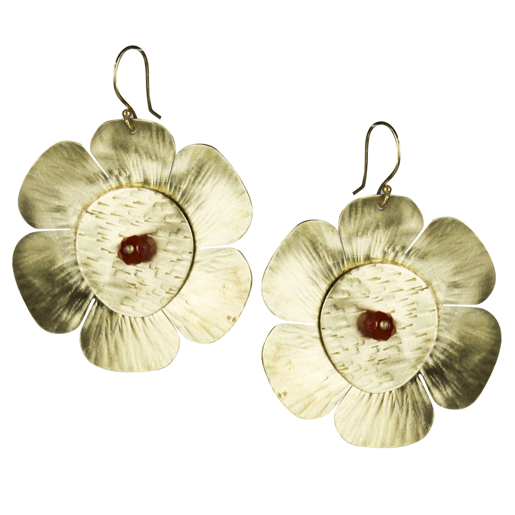 Earring, Flower with Garnet