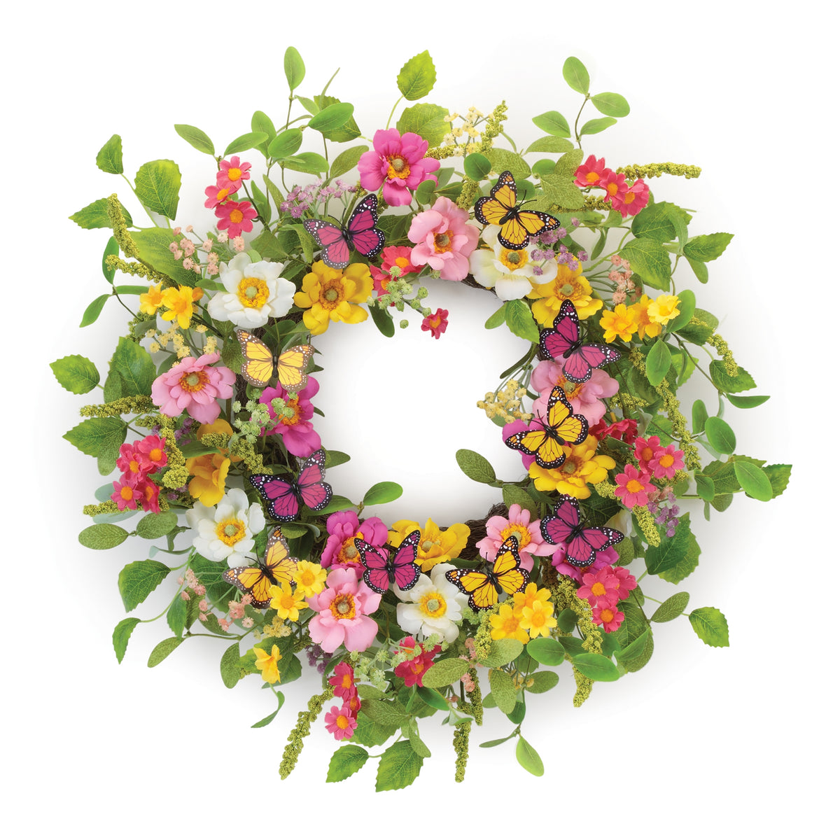 Mixed Floral and Butterfly Wreath