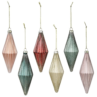 Ribbed Rhombus Ornaments, Set of 6