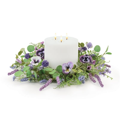 Mixed Pansy Candle Ring 18"D Polyester (Fits a 6" Candle)