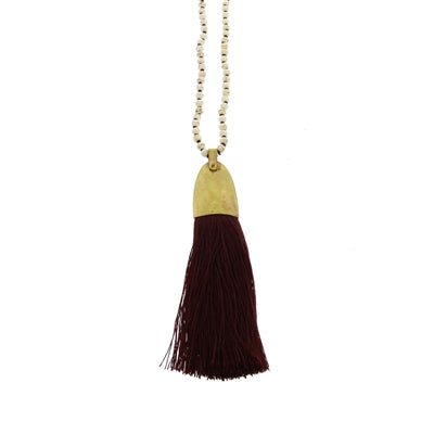 Brass and Tassel Pendant - Aubergine