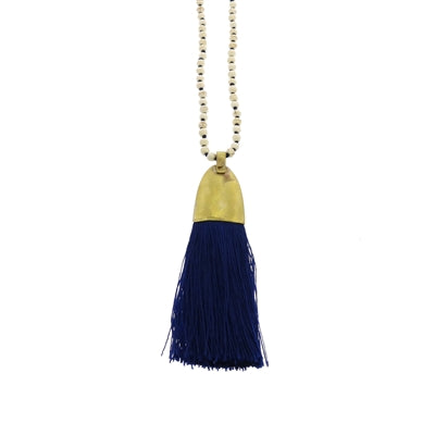 Brass and Tassel Pendant - Navy