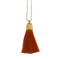 Brass and Tassel Pendant - Orange