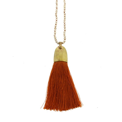 Brass and Tassel Pendant - Orange