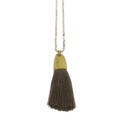 Brass and Tassel Pendant - Grey