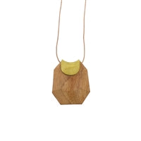 Topanga Pendant, Brass & Faceted Wood - Light Wood