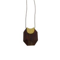 Topanga Pendant, Brass & Faceted Wood - Dark Wood