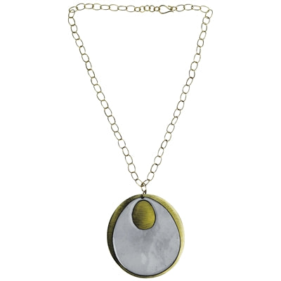 Donte Necklace, Cut Out Teardrop, White Enamel & Brass