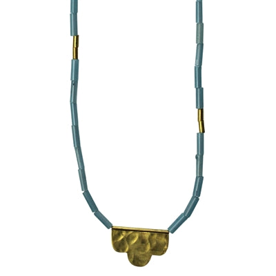Necklace, Scallop Pendant, Teal Beads