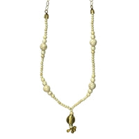 Pendant, Howlite Beads, Brass Tassel