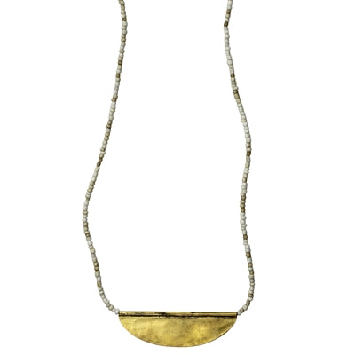 Necklace with Crescent, White Beads