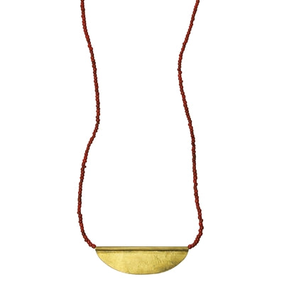 Necklace with Crescent, Rust Beads