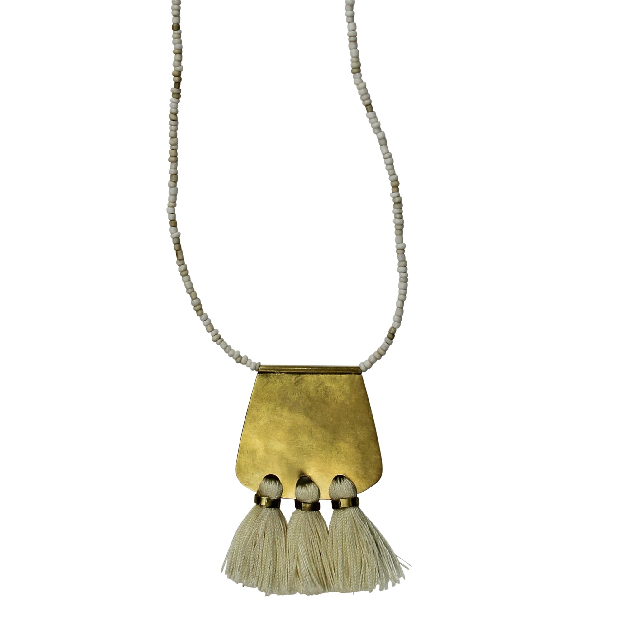 Pendant, Brass Pendant with White Tassels