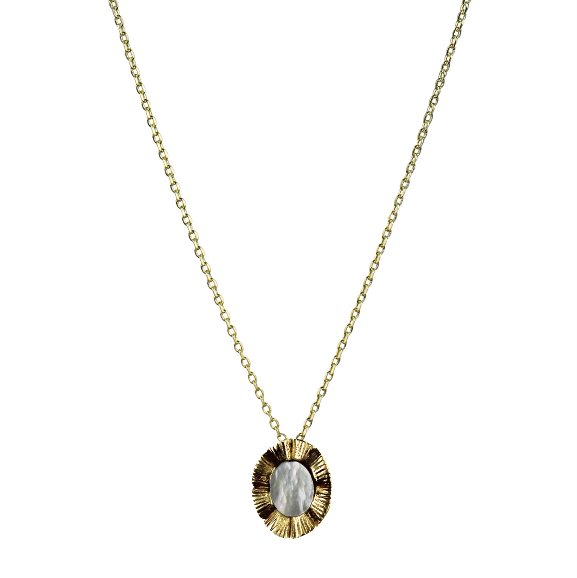 Necklace, Brass & MOP Medallion - Rays