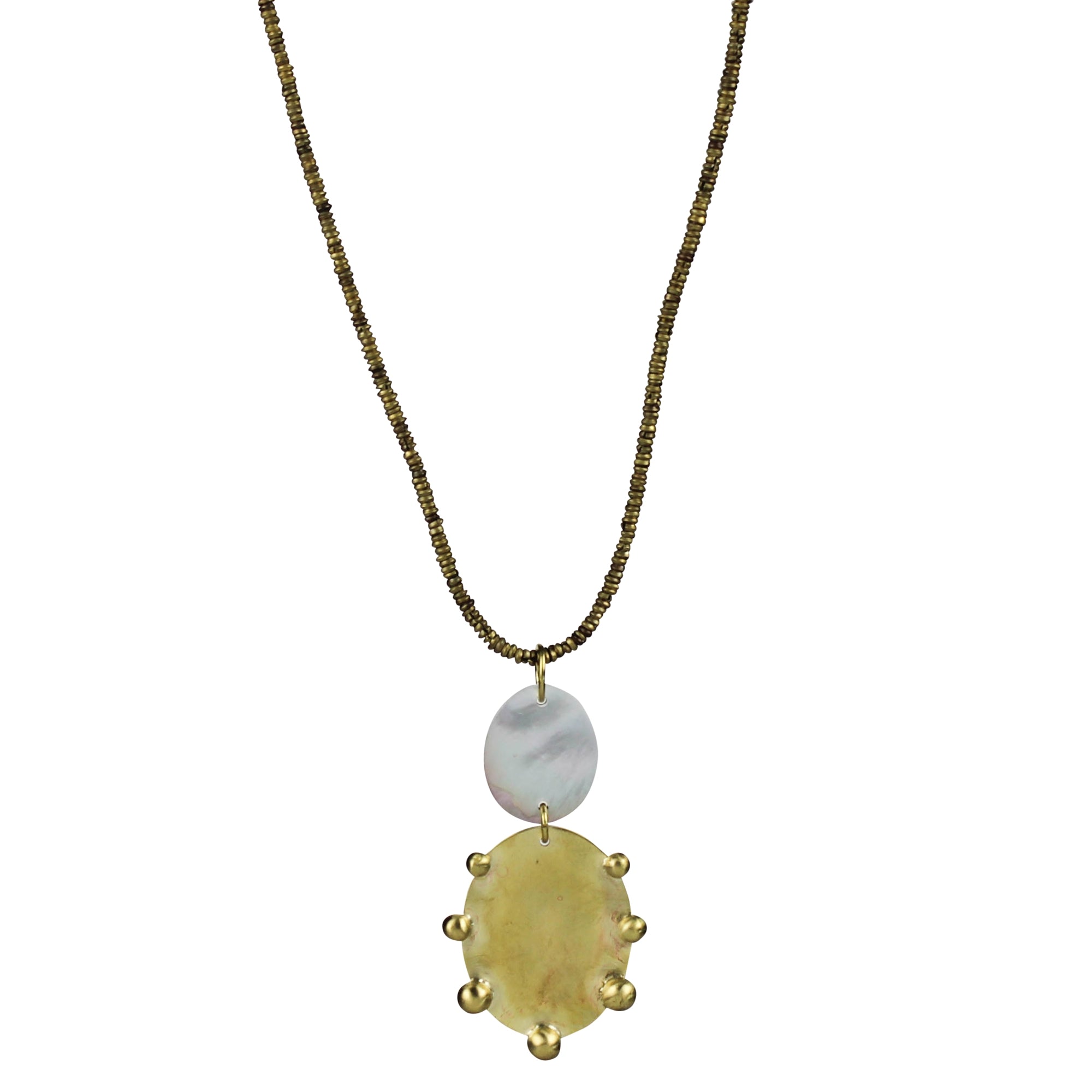 Pendant, MOP and Dotted Brass