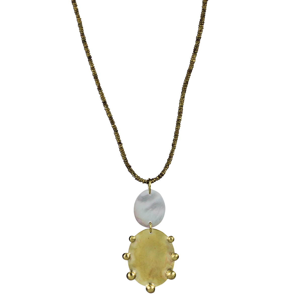 Pendant, MOP and Dotted Brass