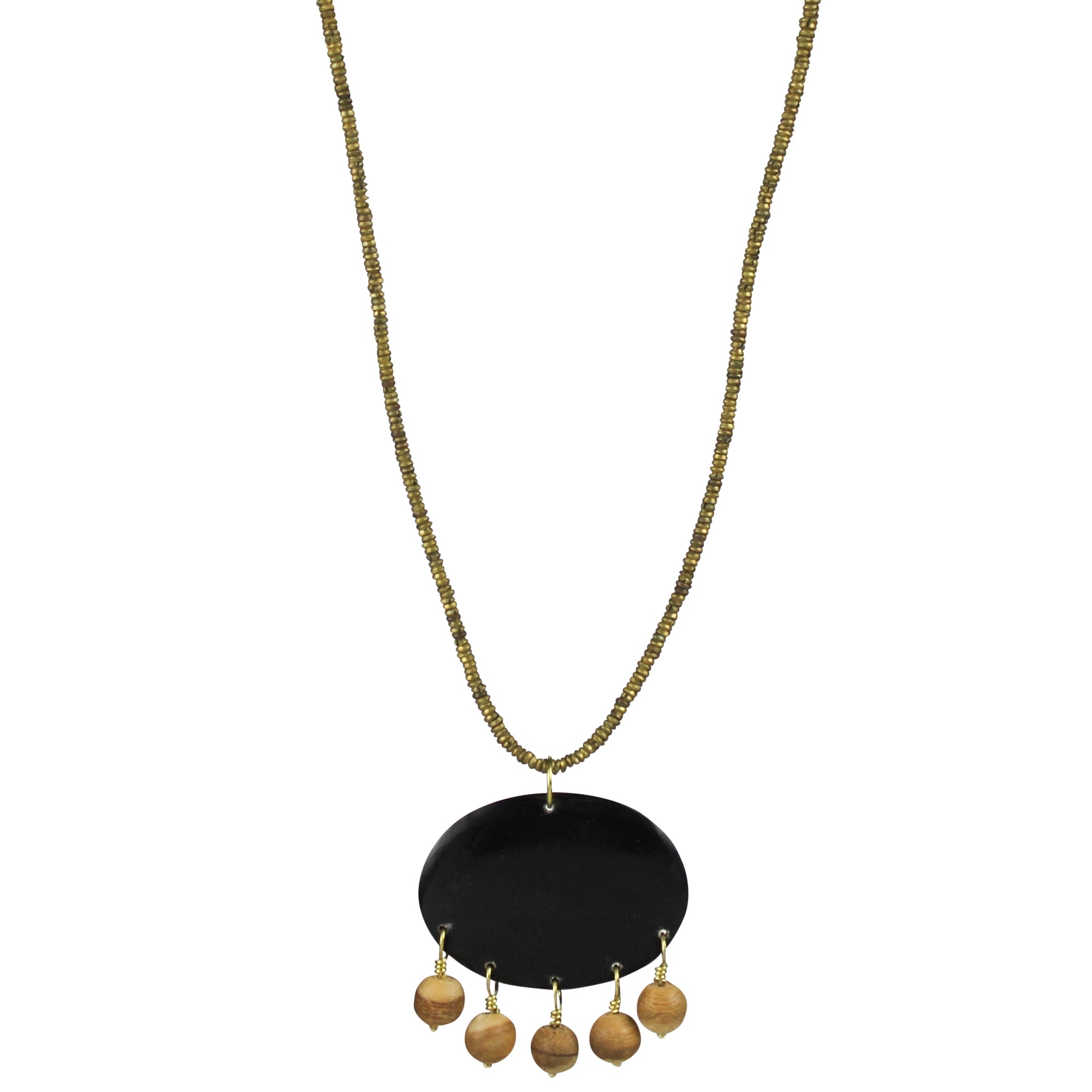 Pendant, Horn with Wood Beads