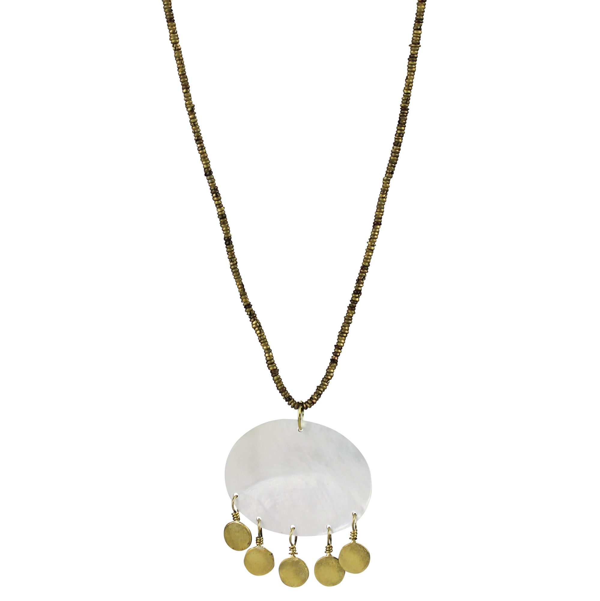 Pendant, Mother of Pearl with Brass Disks