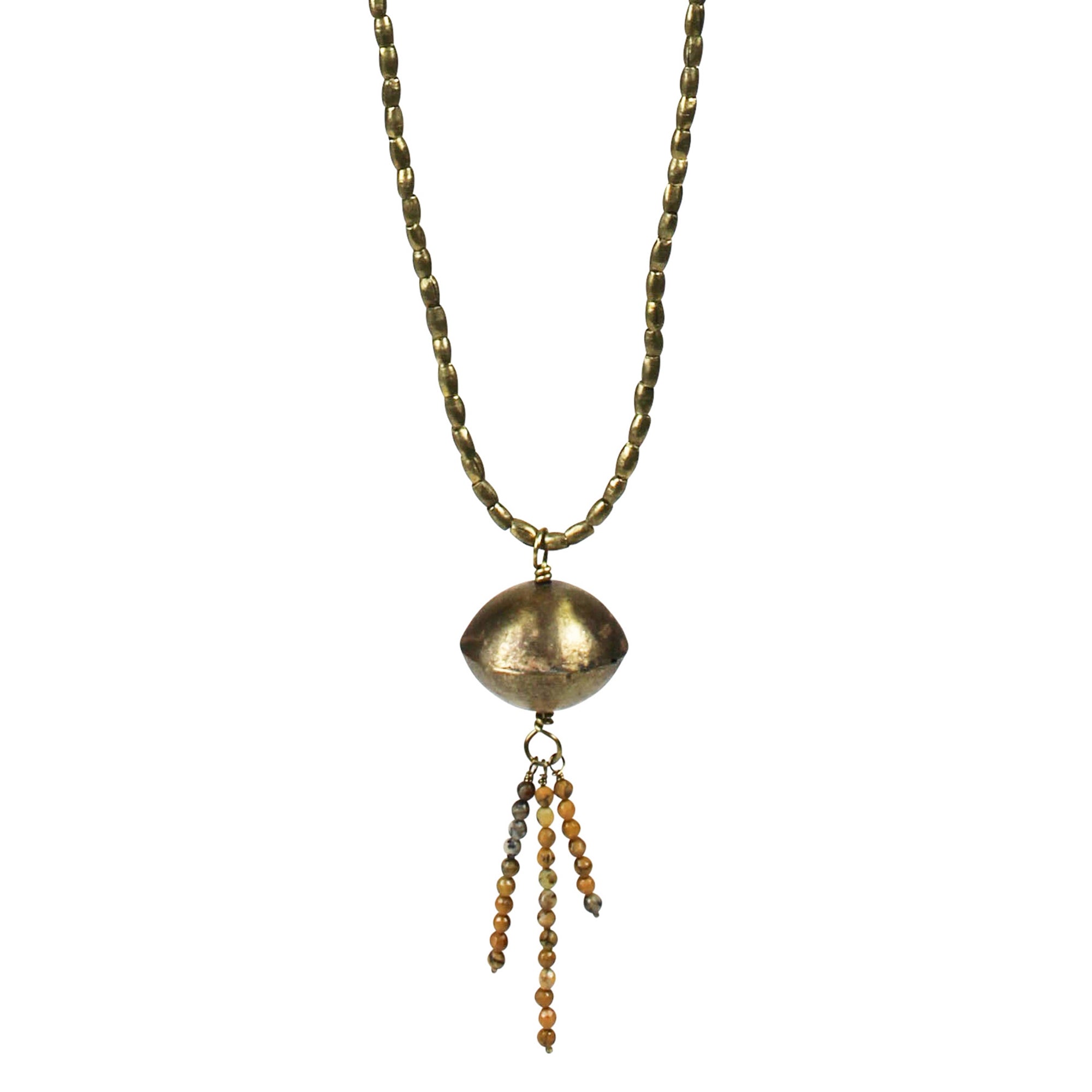 Pendant, Brass Tassel, Yellow Moss Agate