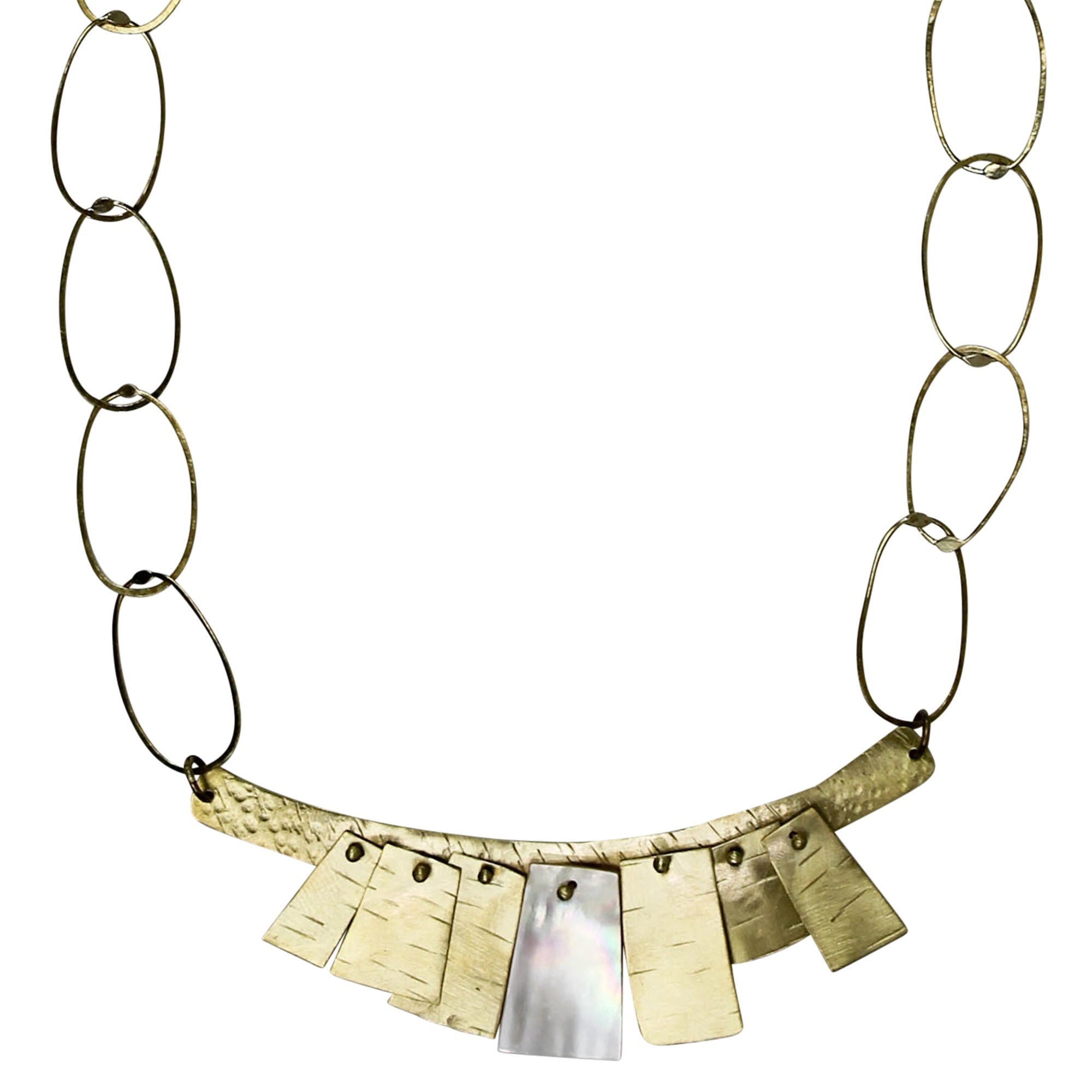 Necklace, Brass Triangles with MOP