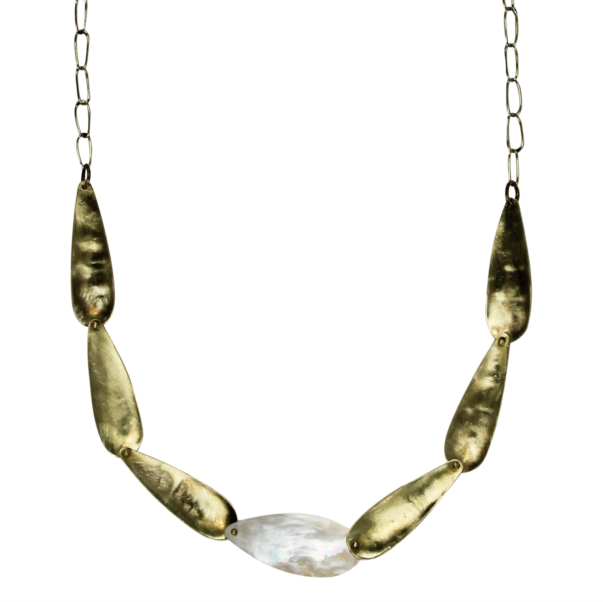 Necklace, Brass and MOP Drop