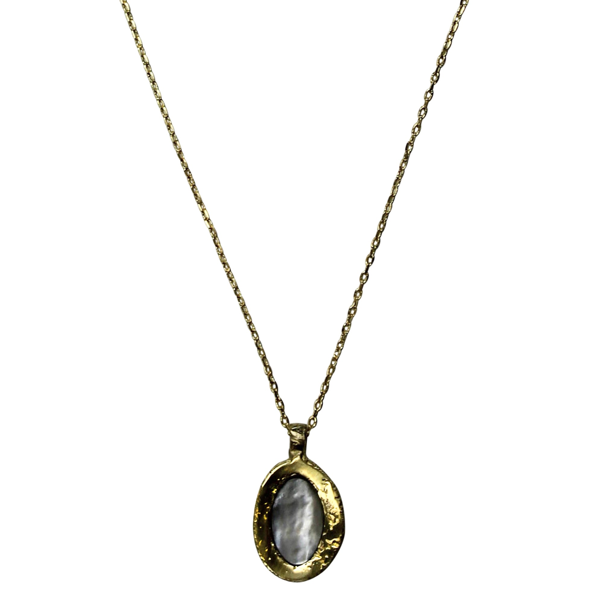 Necklace, Cast Brass with Oval MOP