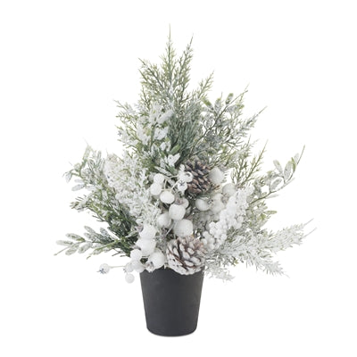 Flocked Pine Arrangement 16”H Plastic/Foam