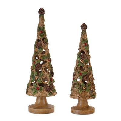 Holly and Pine Tree (S/2) 15.25"H, 17"H Resin