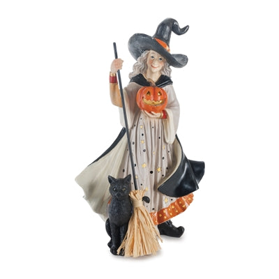 Witch w/Jack-o-Lantern 12”H Resin