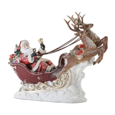 Santa w/Deer and Sleigh 16.5"L x 14"H Resin