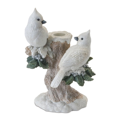 White Cardinal Candle Holder 7.5”H Resin