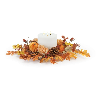 Pumpkin and Fall Leaf Candle Ring 19"D Polyester (Fits a 6" Candle)